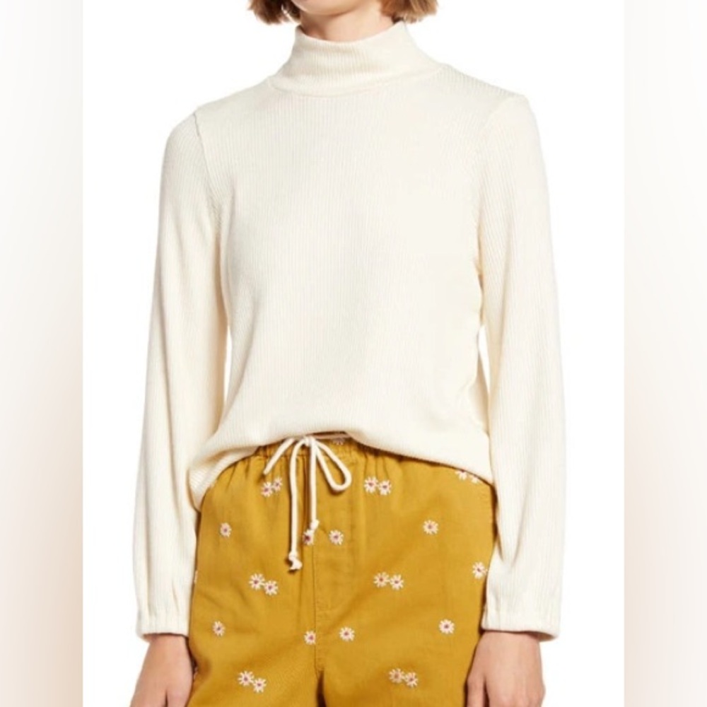 Madewell Mock Neck Bubble Sleeve Top Cream Size Small Long Sleeve Knit